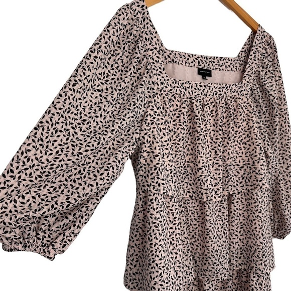 Who What Wear Women Puff Sleeve Tiered Printed Dress Sz Medium Pink Black Lined - Picture 4 of 6